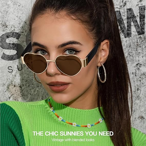Ladies retro heart shape sunglasses black and gold