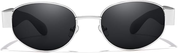Ladies retro oval 90's style sunglasses black and silver