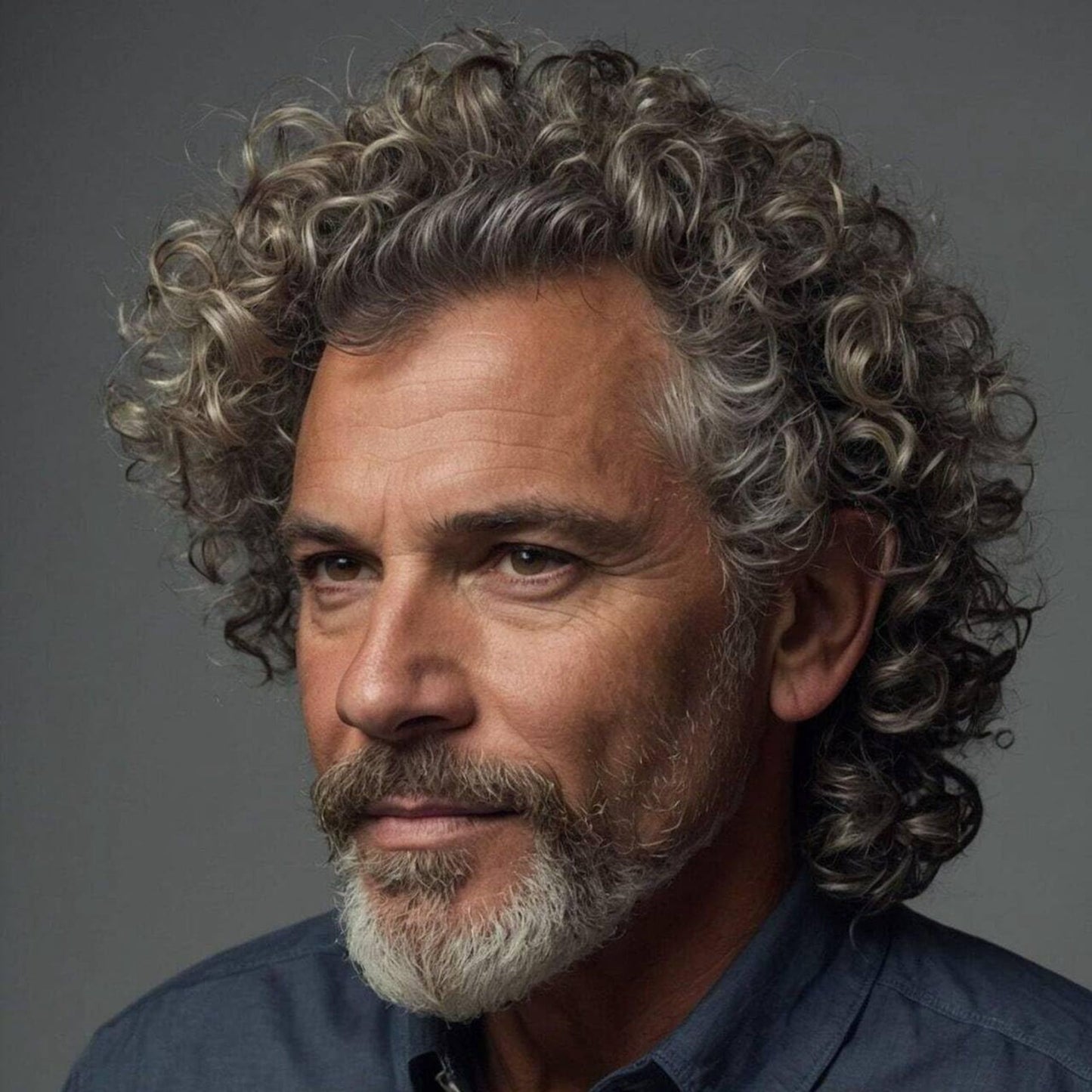 Mens grey brown curly wig