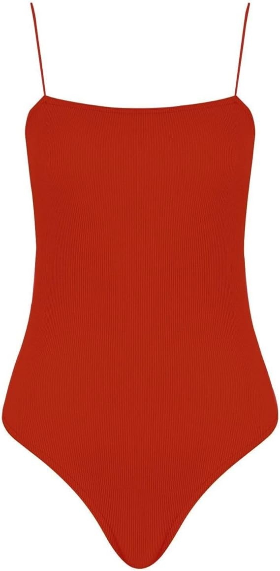 Womens ribbed bodysuit with thin spaghetti straps