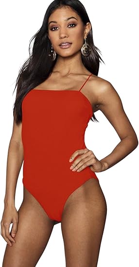 Womens ribbed bodysuit with thin spaghetti straps