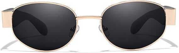 Ladies retro oval 90's style sunglasses black and gold