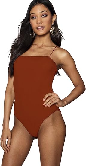 Womens ribbed bodysuit with thin spaghetti straps