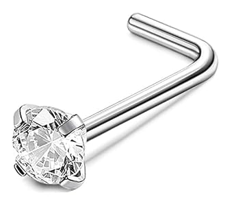 Kakonia 20G Nose Stud L Shaped G23 Titanium Cubic Zirconia Small Nose Studs