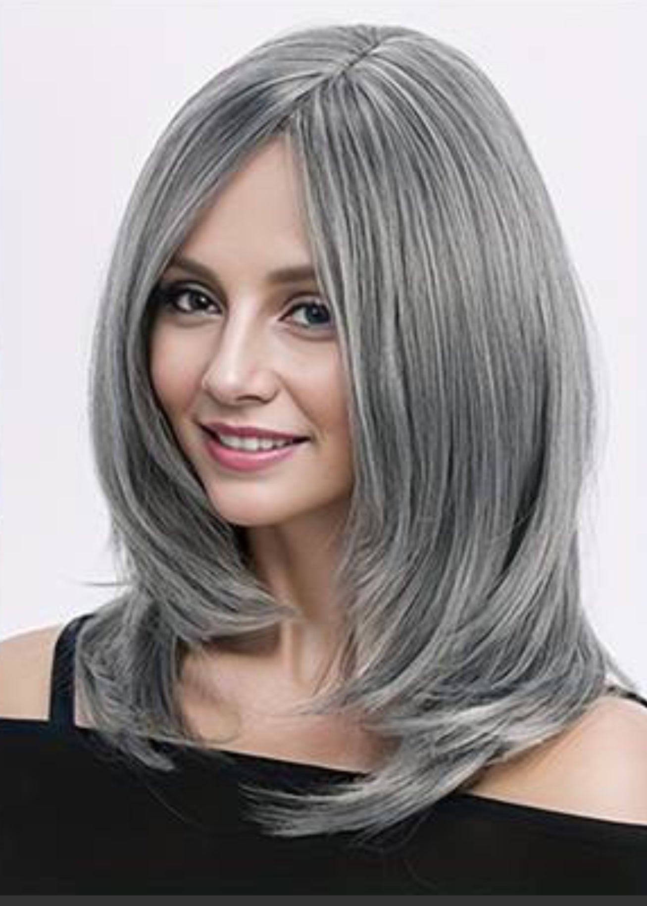 Ishine Womens Silver Grey Wig Long Grey Layered Wig