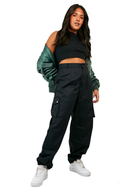 Ladies Pocket Detail Cargo Trousers in Black