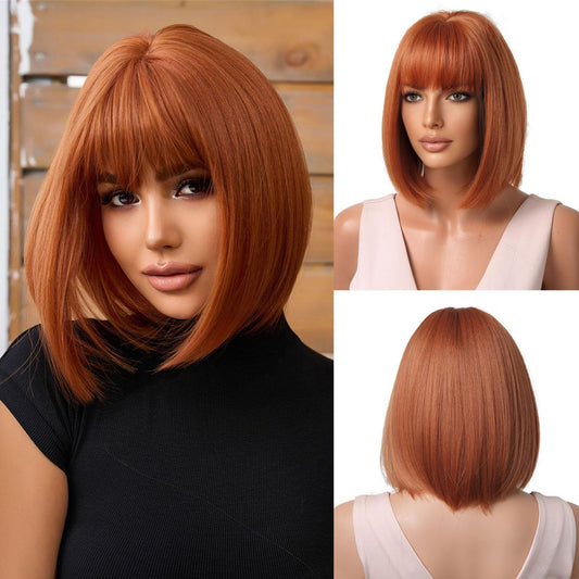 OUFEI Ginger Short Bob Wig With Bangs