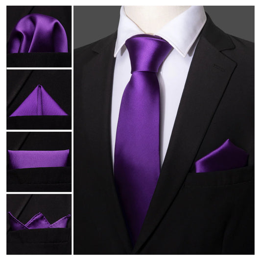 Dark Purple Necktie Solid Tie pocket square Set for Men