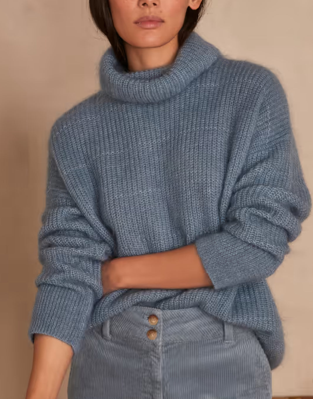 Grey blue heavy knitted turtleneck jumper