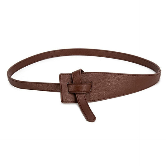 Ladies Brown PU Leather Self Tie Obi Style Belt