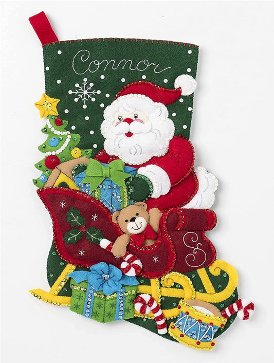 Bucilla Felt Stocking Applique Kit 18" Long-Santa's Sleigh