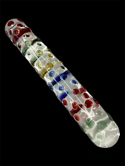 Straight rainbow glass dildo 7”