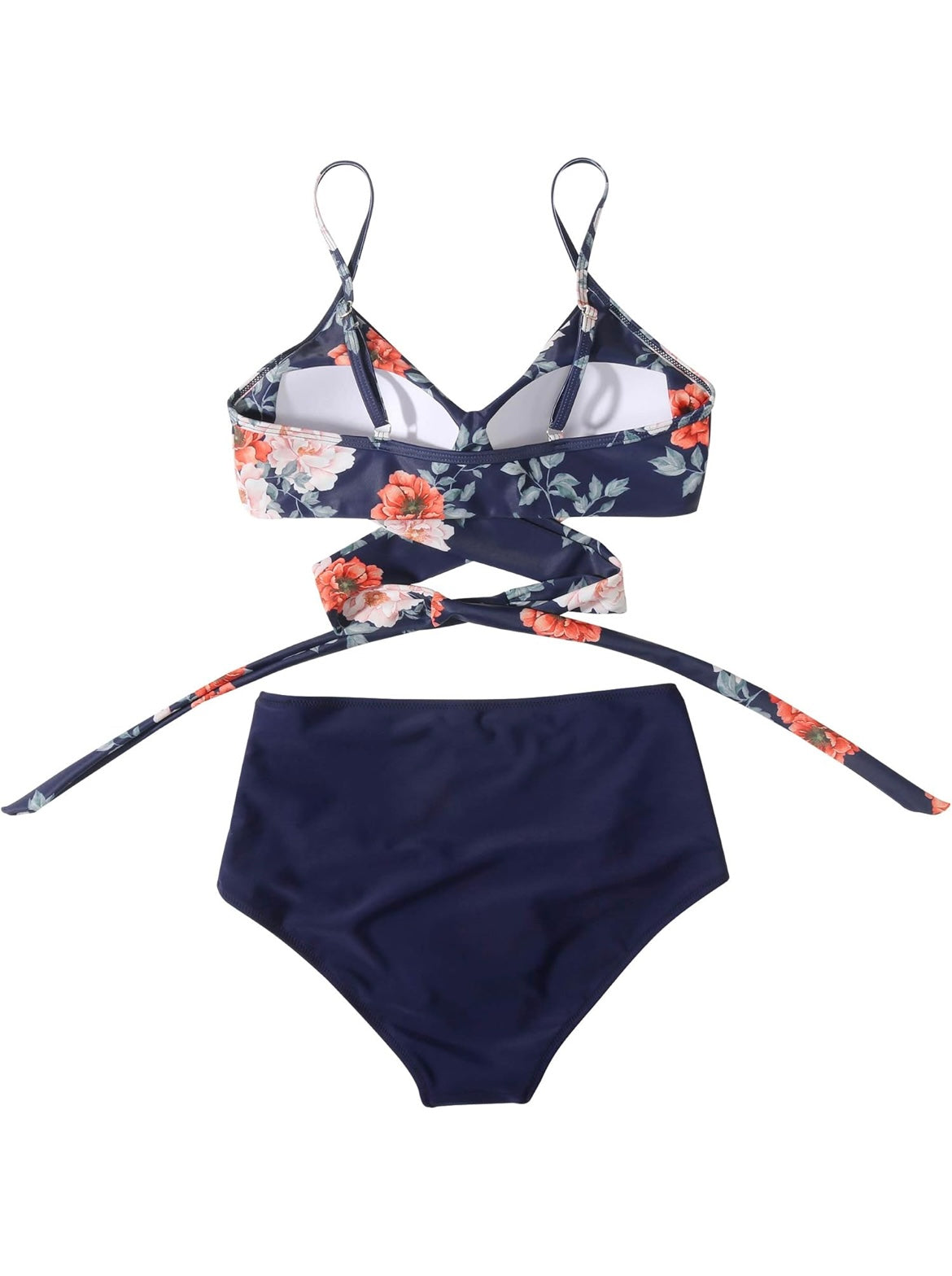 Mengsiy Sexy High Waist Bikini Swimwear Women Swimsuit Bandage Floral Bikini