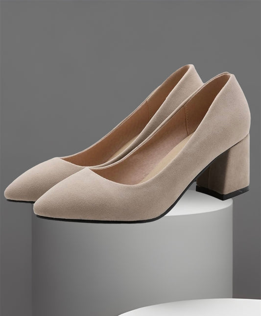 Women Comfort Slip-On Court Shoes with Block Heels and Pointed Toe