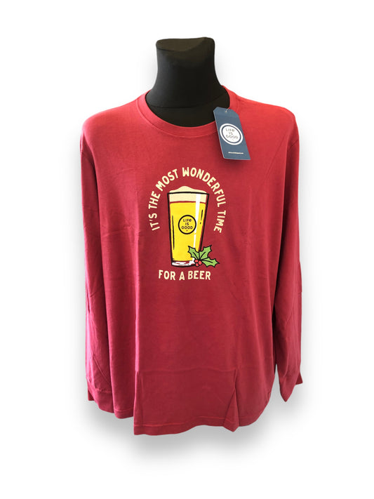 Men's Life is Good "It's the most wonderful time for a beer" print long sleeve t-shirt