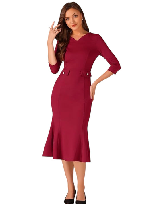 Allegra K Vintage Bodycon 3/4 Sleeve Fishtail Dress