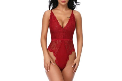 Women's Sexy Lace Lingerie Deep V Teddy Bodysuit