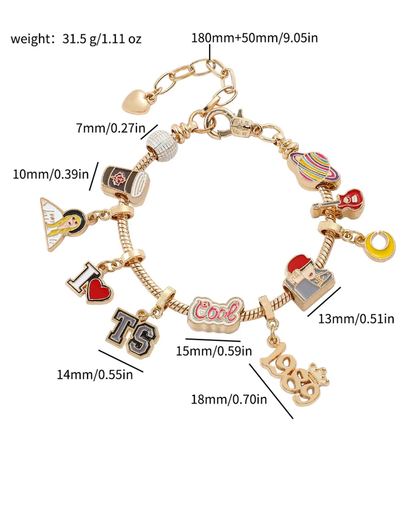 Taylor Swift Charm Bracelet with charms