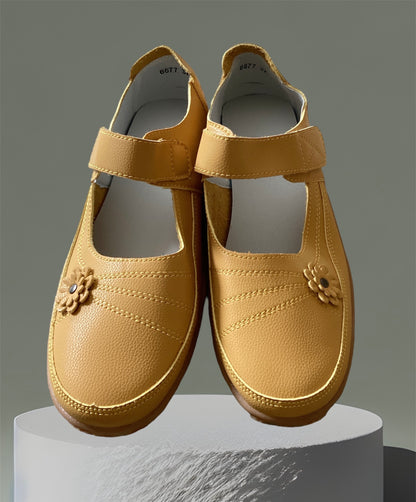 Womens Flat Leather Touch Fastening Loafers Shoes in Yellow