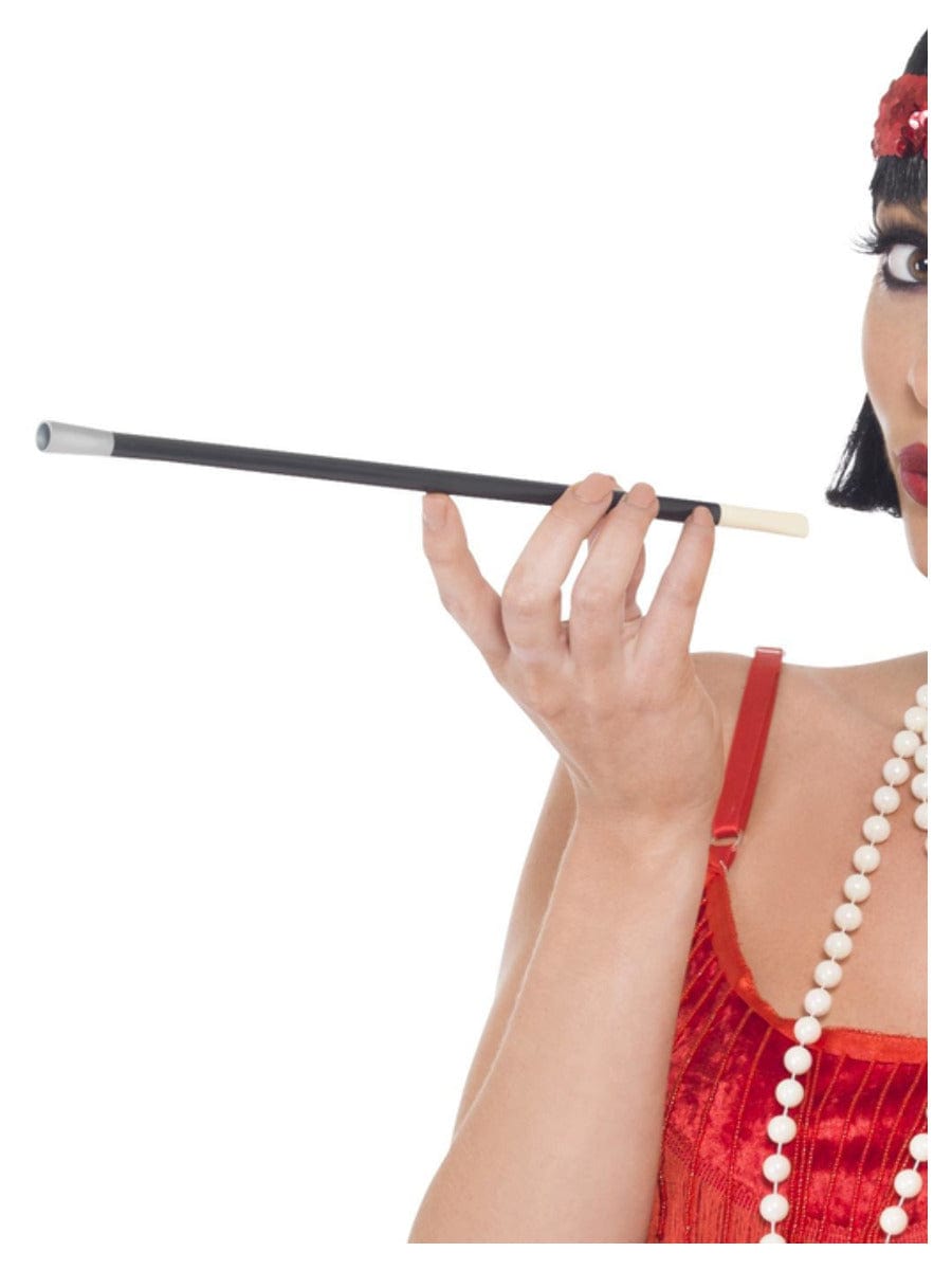 Long red stretch gloves and cigarette holder fancy dress