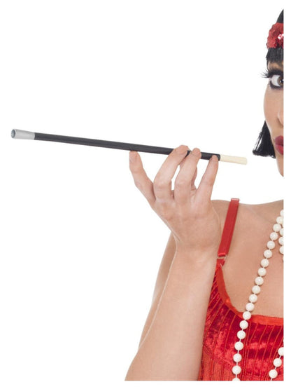 Long red stretch gloves and cigarette holder fancy dress