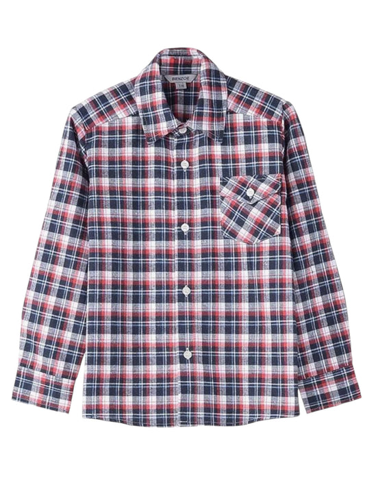 BIENZOE Boys' Warm Flannel Button Down Long Sleeve Shirts Shirt