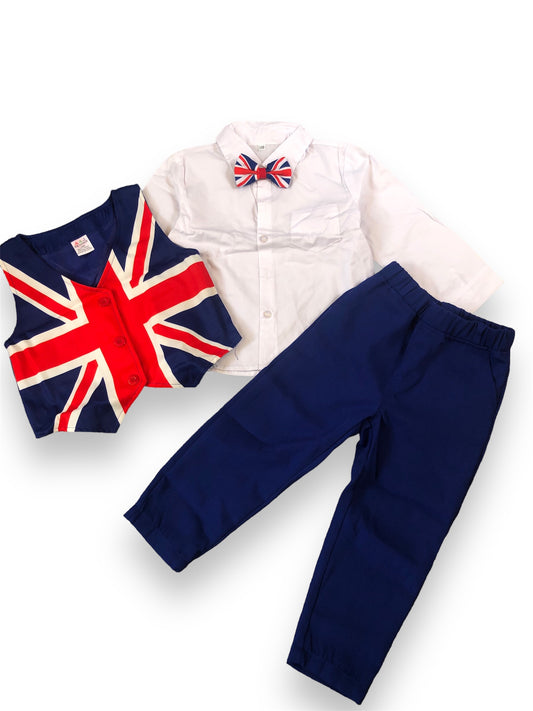 Baby Boy Shirt, Waistcoat,Trousers and Bowtie set - Union Jack