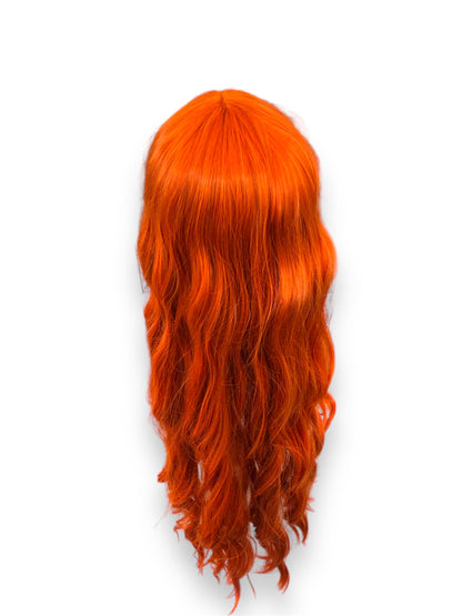 Women's Long Wavy Wig with Fringe - Orange