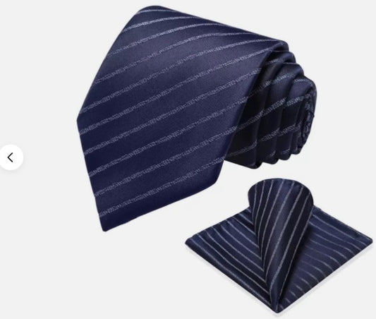 Men's Blue Stripe Tie & Pocket Square set