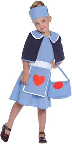 Forever Young UK Girls Traditional Blue Nurse Costume Kids Party Up 4 Piece Complete Outfit