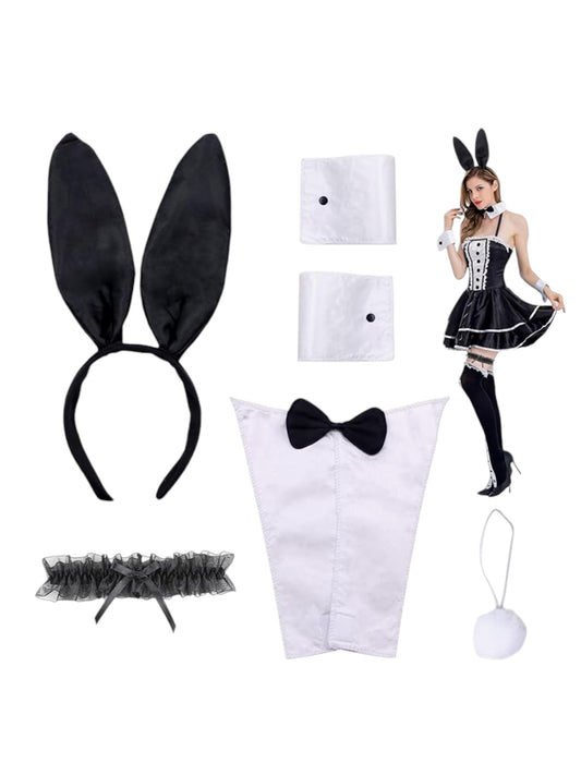 Scettar Bunny Costume Set, Rabbit Ear Headband,Bow Tie,Cuffs,Tail & Garter