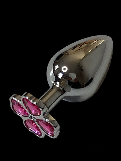 Base Metal Anal plug with pink flower crystals