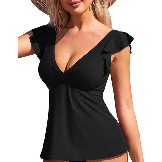 Charmo Ladies Black frill arm tankini set with shorts