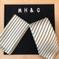 Briyard Men's Tie and Pocket Square - Cream and Blue Stripe