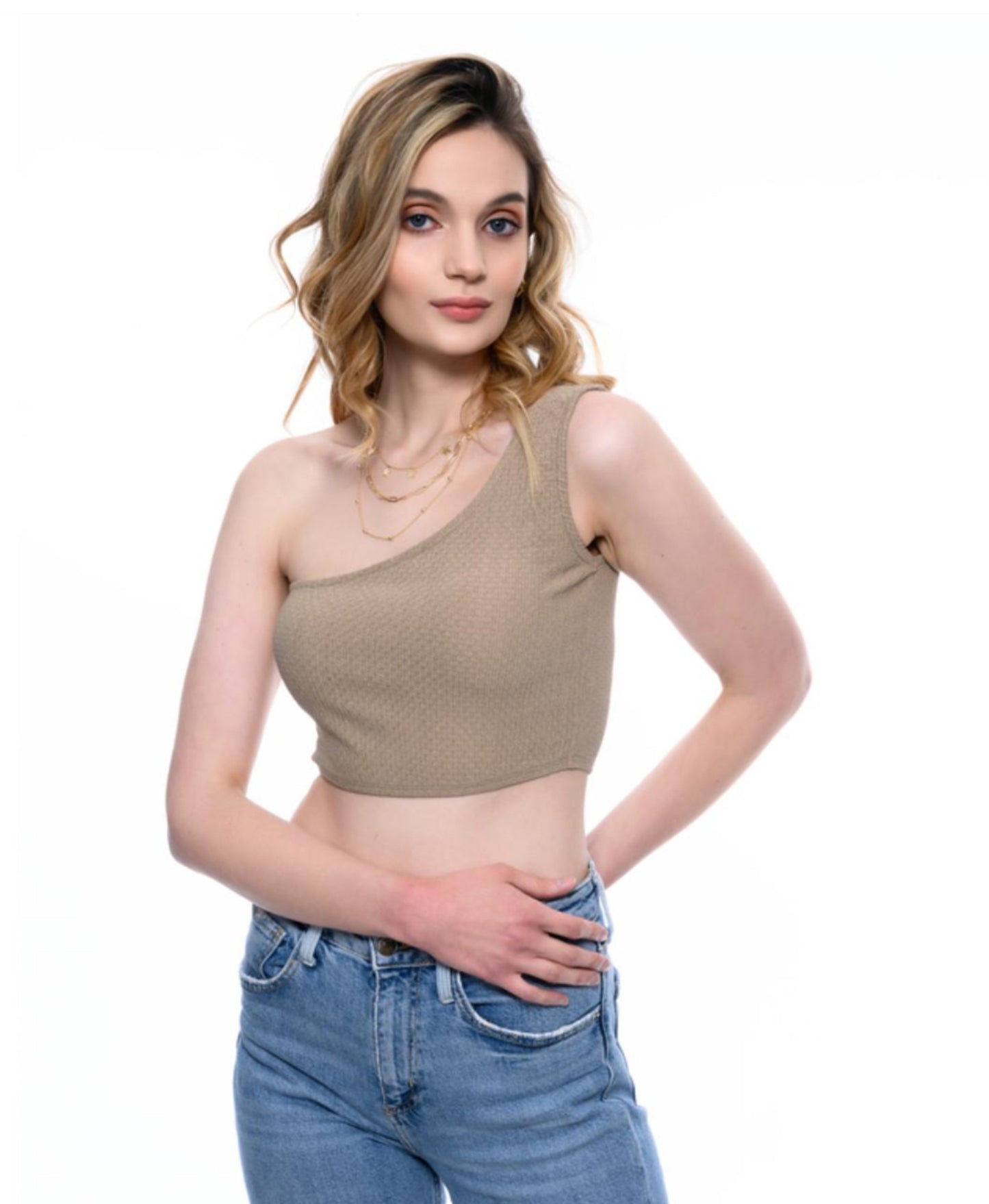 This slim fitting khaki scoop neck vest top