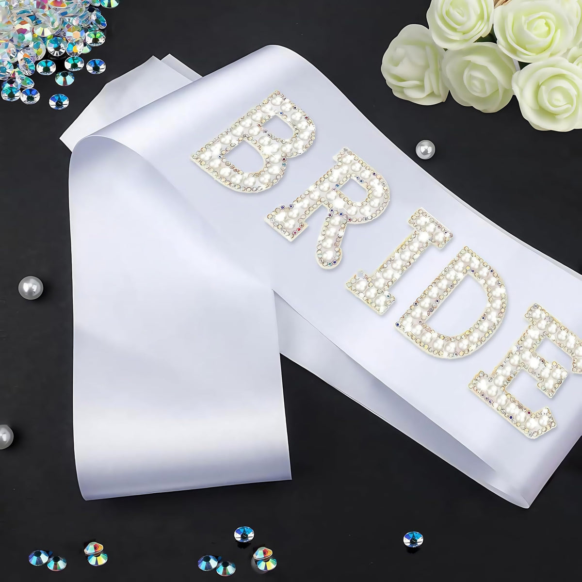 Bride Pearl-Embellished Satin Sash for Bridal Celebrations and Special Occasions