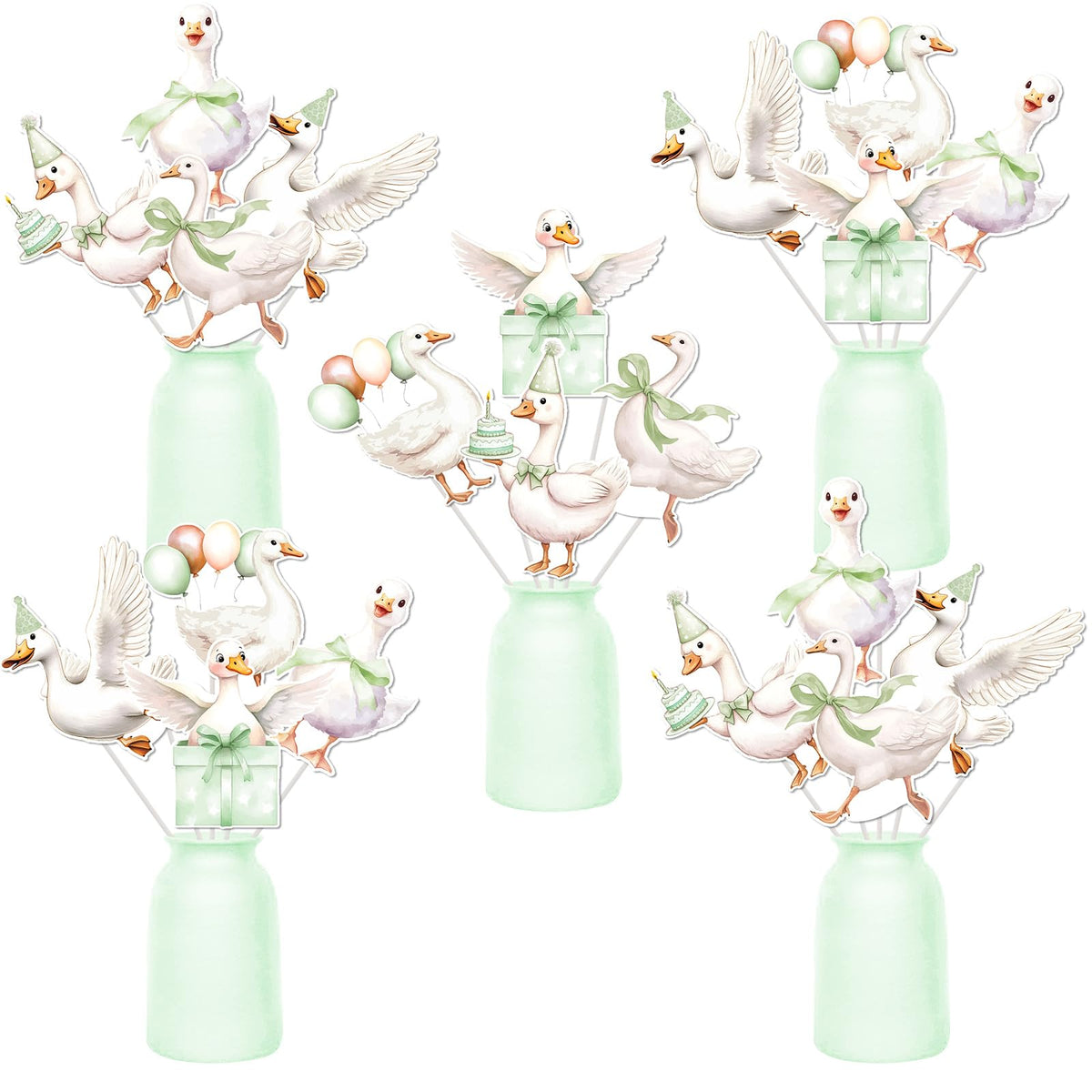 24 piece Goose Centerpiece Sticks Green Bow Silly Goose