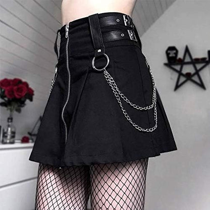 High Waist Women Mini Pleated Skirt Streetwear Gothic Cross Skirts Harajuku