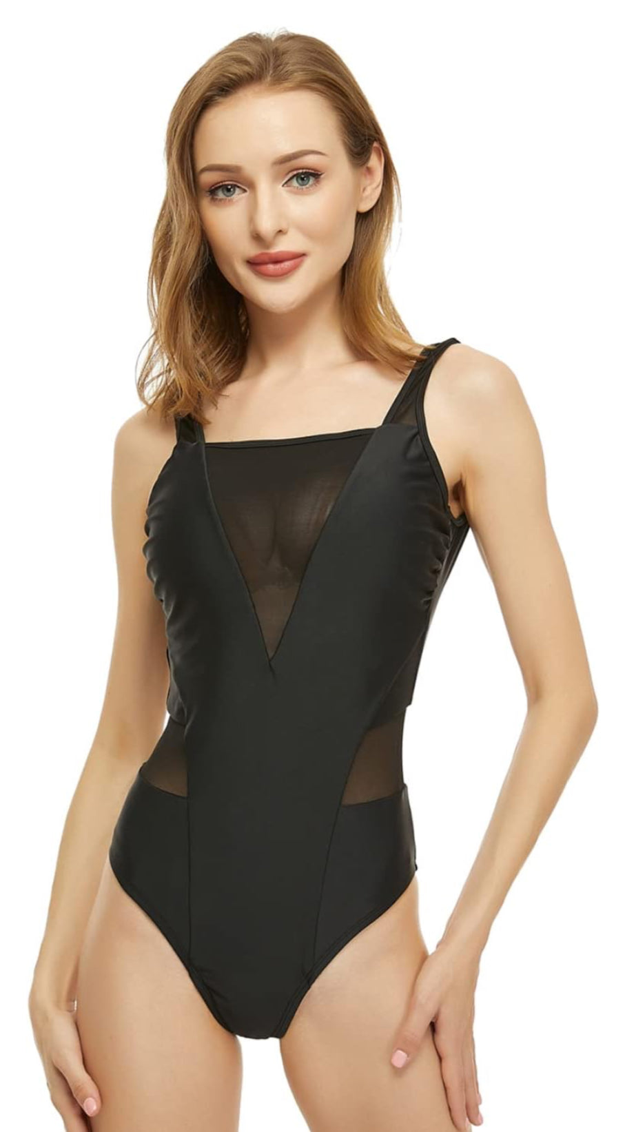 Womens One Piece Swimsuits for Women Mesh Plunge Deep V Neck Cutout