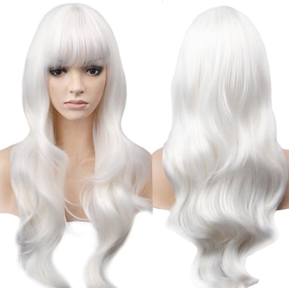 Yeeshedo 28" 70 cm Long Wavy Curly Hair Cosplay White Wigs with Fringe, Heat Resistant Synthetic Wig