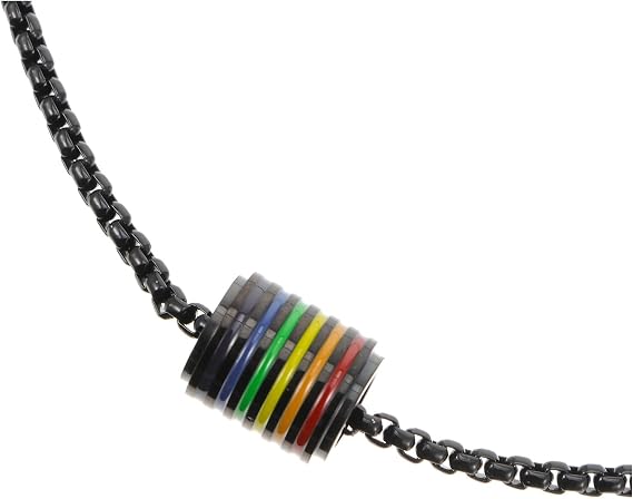 Black Stainless Steel Chain Necklace with Rainbow Pride Pendant