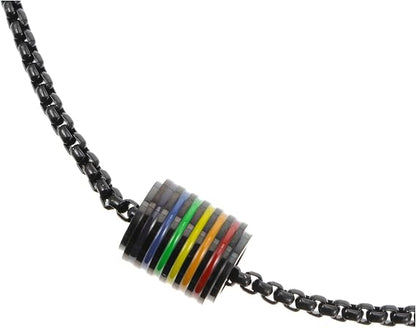 Black Stainless Steel Chain Necklace with Rainbow Pride Pendant