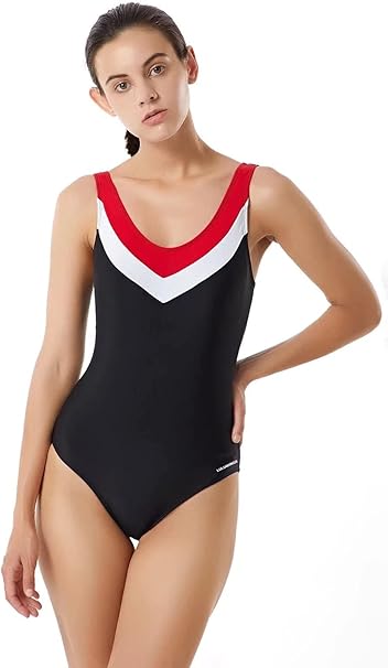 Luluwingx Womens One Piece Contrast Front V Neck Bathing Suit Low Swimsuit