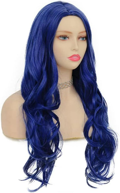 PORSMEER Long Blue Wavy Synthetic Hair 27 inch Long wig with Middle Part