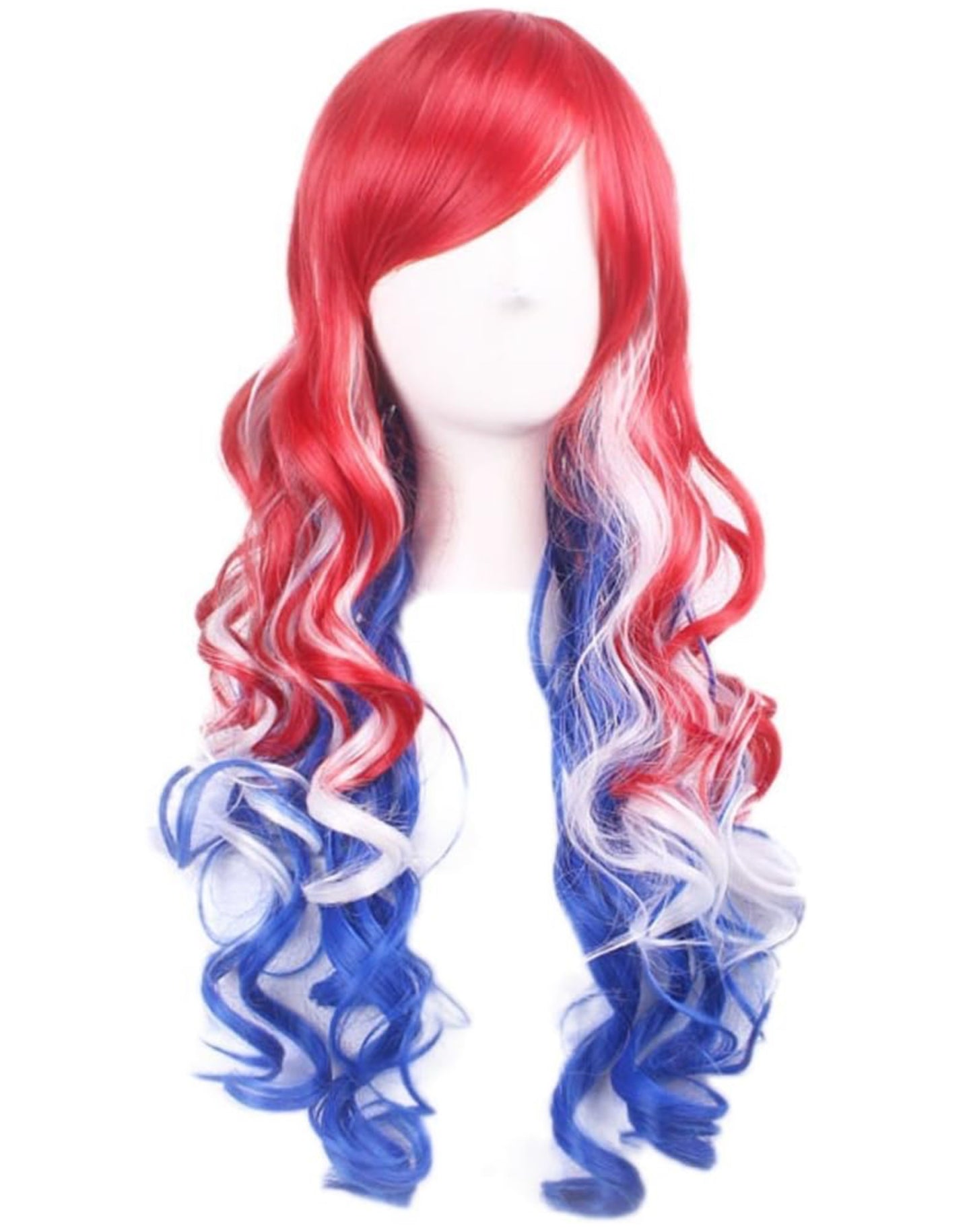 Red White Blue Long Wavy Curly Hair Cosplay Wig