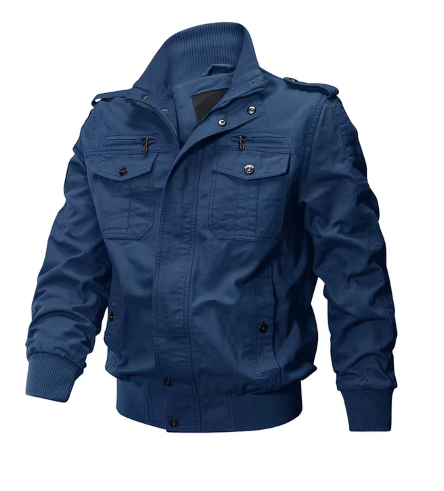 Men's Bomber Pilot Jacket Autumn Standing Collar Windproof Jacket with Multiple Pockets