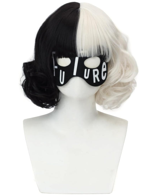 Half Black Half White Wig Cosplay Party Wig for Carnival with face masks