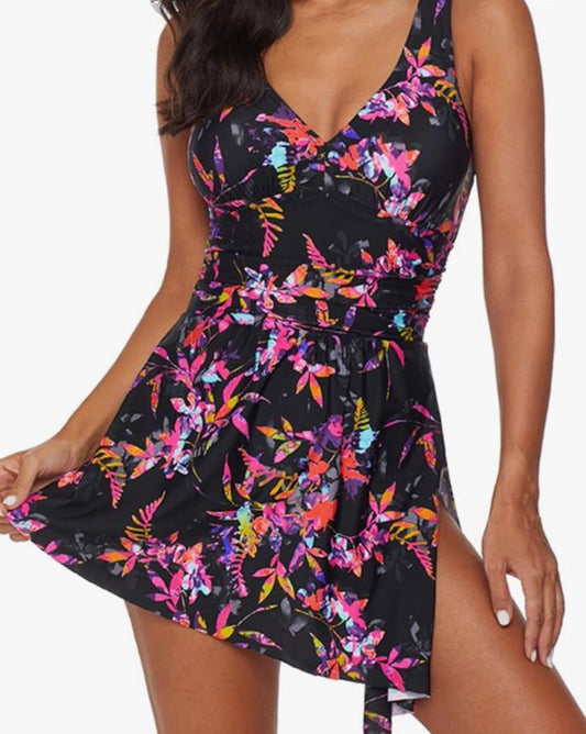 One Piece Swimdress Floral Printed Swimwear with Shorts