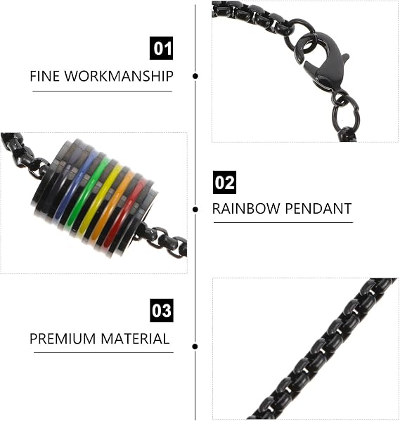 Black Stainless Steel Chain Necklace with Rainbow Pride Pendant