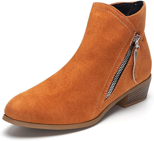 Women's Faux Suede Zip Up Ankle Low Block Heeled Ankle Boots